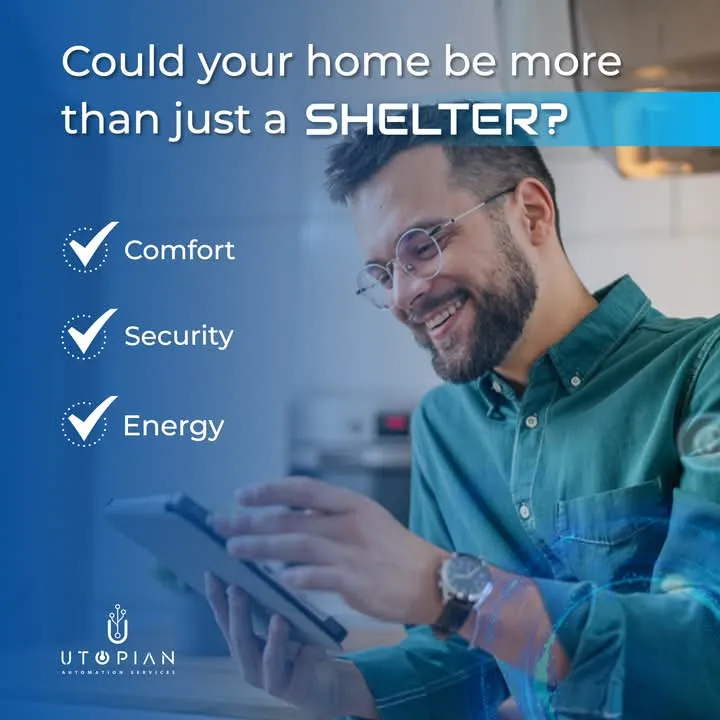 Utopian ad asking: could your home be more than just a shelter? Comfort, security, energy